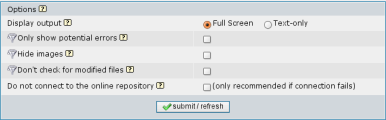 Opciones en la pantalla de versioncheck